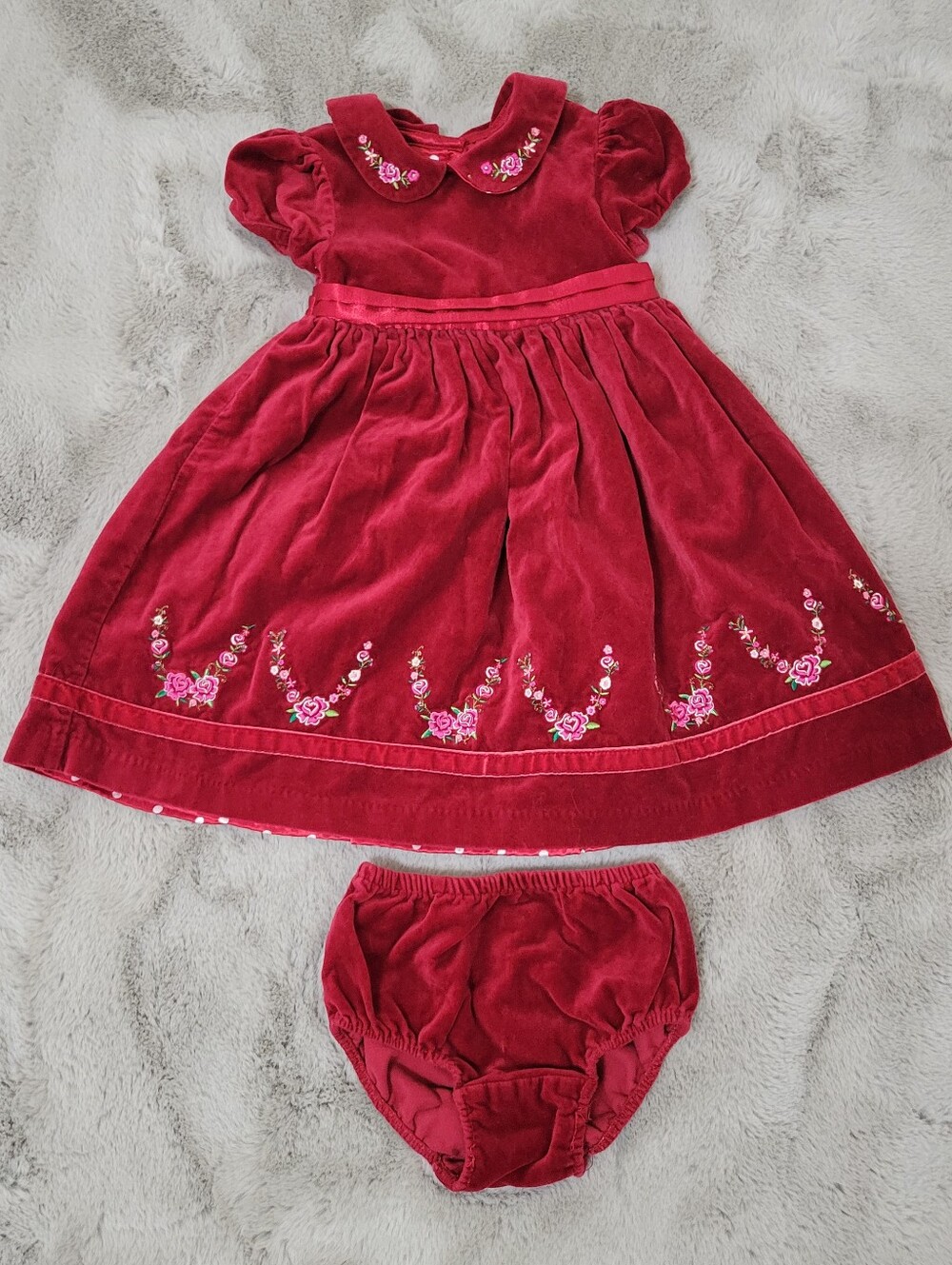 The Children's Place Toddler Girl Red Velvet Floral Embroidered Dress